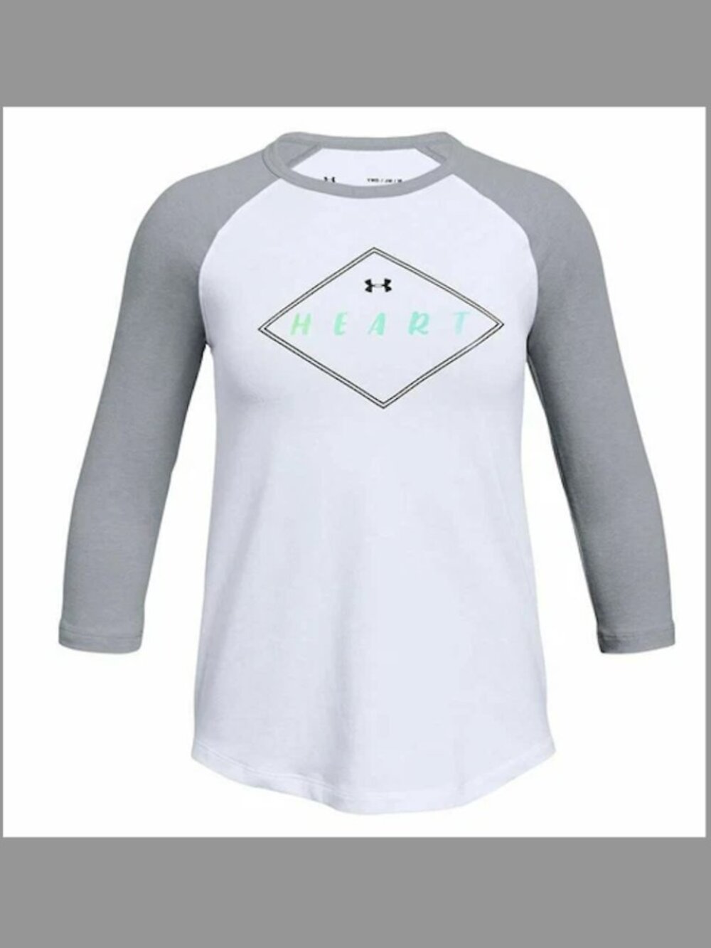 Under Armour Girls She Plays We Win Raglan Baseball Tee White/Gray YSM NWT
